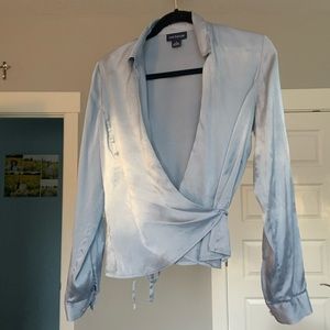 Silk blue Ann Taylor wrap shirt
